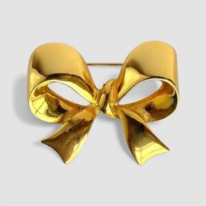 Vintage Gold Tone Large Bow Brooch Pin Ribbon Design Elegant Retro